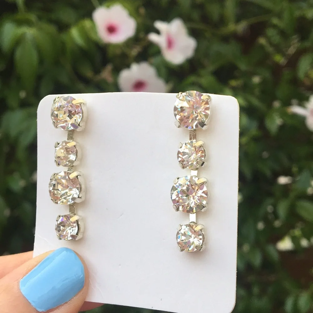 Elegant Silver Crystal Drop Earrings
